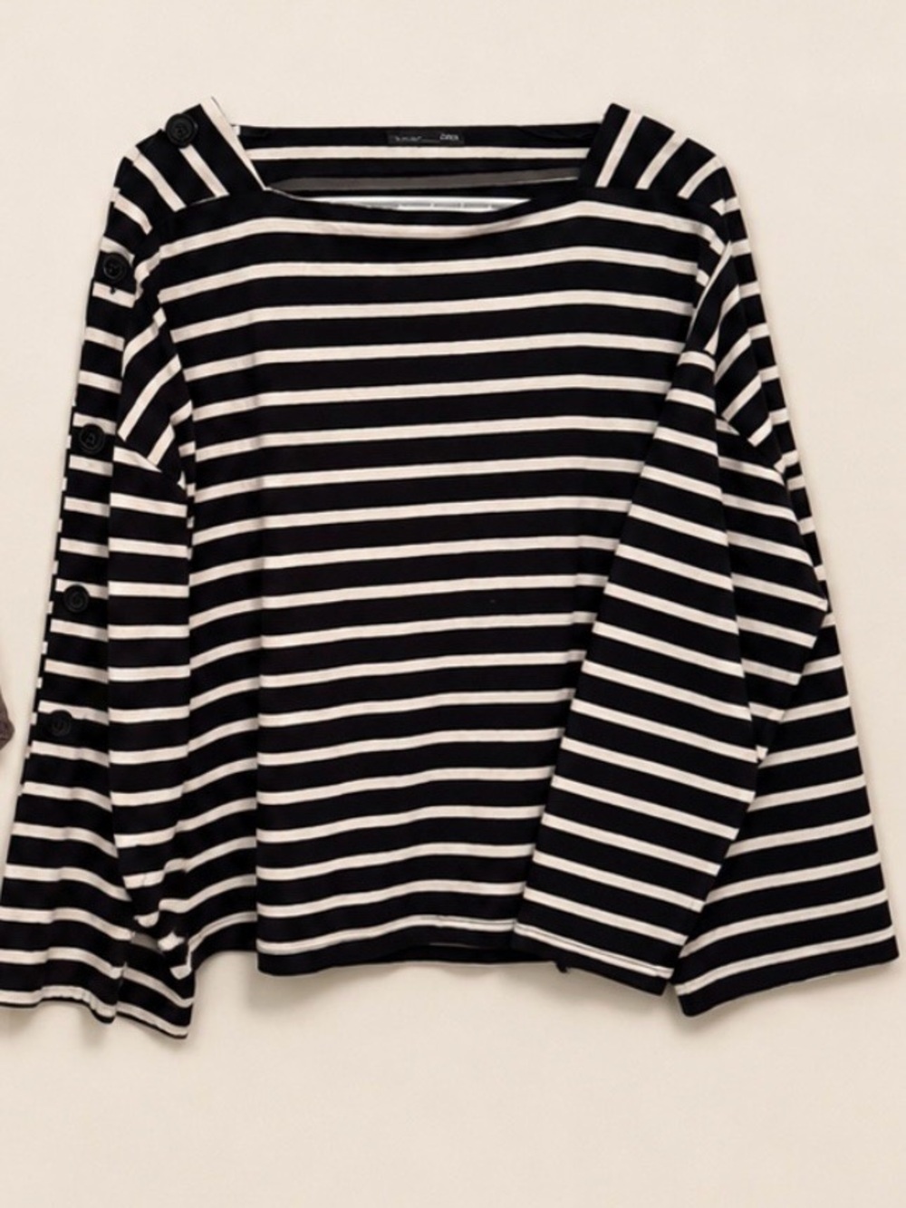 Women’s Black and White Striped Button-Accent Top